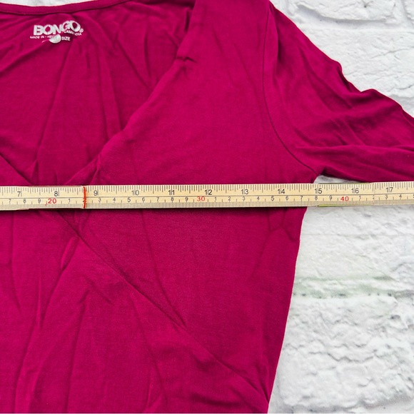 BONGO V Neck Long Sleeve Shirt Raspberry Ruched Side Medium Stretch - Picture 6 of 8